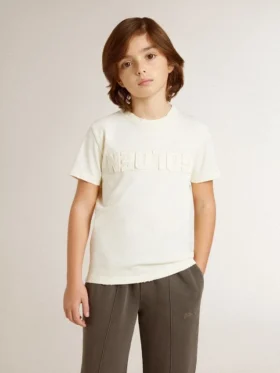 Krämfärgad T-shirt för pojkar med upphöjt logo