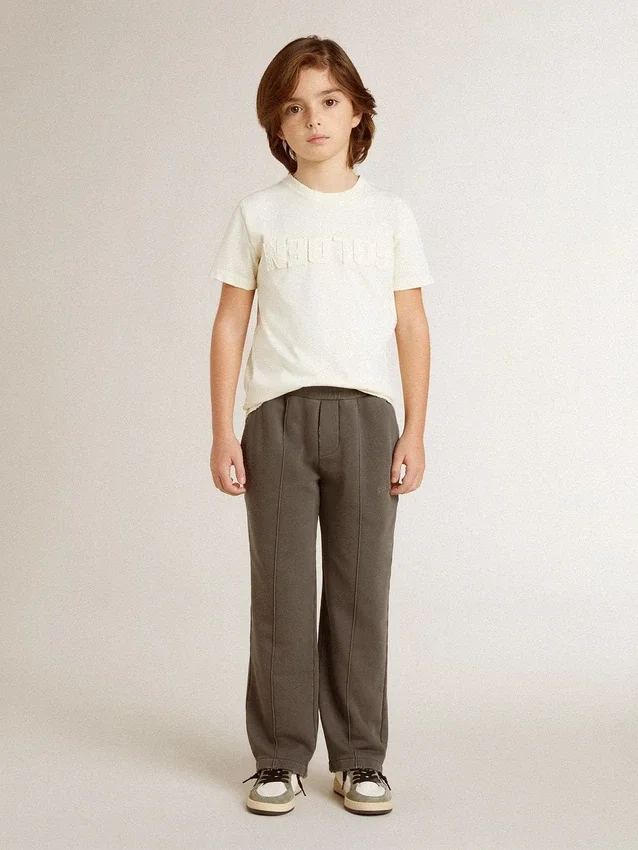 Krämfärgad T-shirt för pojkar med upphöjt logo