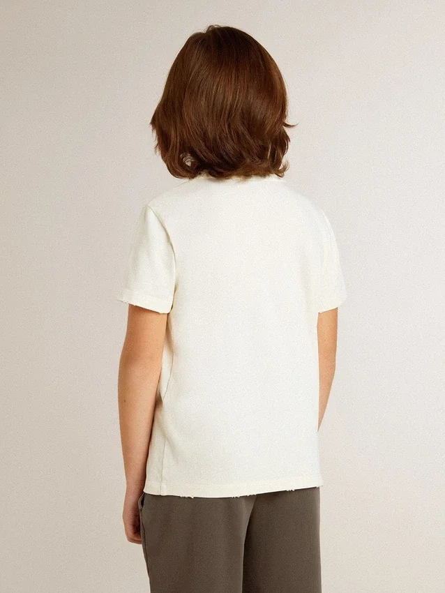 Krämfärgad T-shirt för pojkar med upphöjt logo