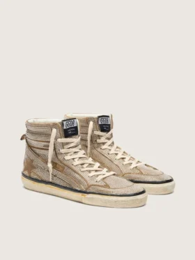LAB-sneakers för damer i tobaksfärgat mocka med kristaller och en stjärna i tobaksfärgat mocka