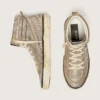 LAB-sneakers för damer i tobaksfärgat mocka med kristaller och en stjärna i tobaksfärgat mocka