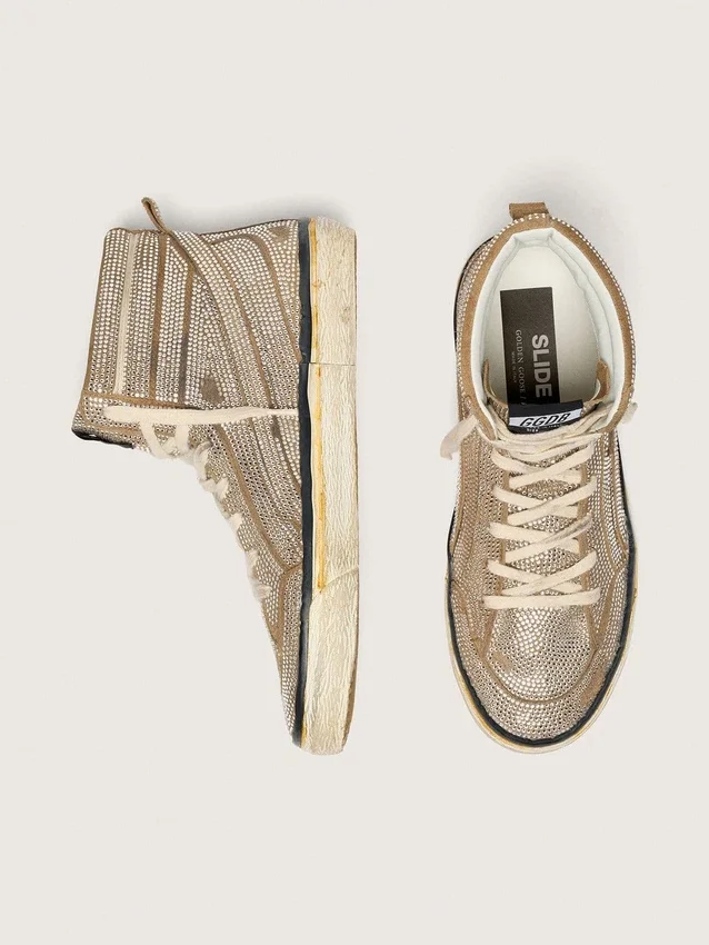 LAB-sneakers för damer i tobaksfärgat mocka med kristaller och en stjärna i tobaksfärgat mocka