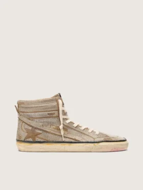 LAB-sneakers för män i tobaksfärgat mocka med kristaller och en stjärna i tobaksfärgat mocka