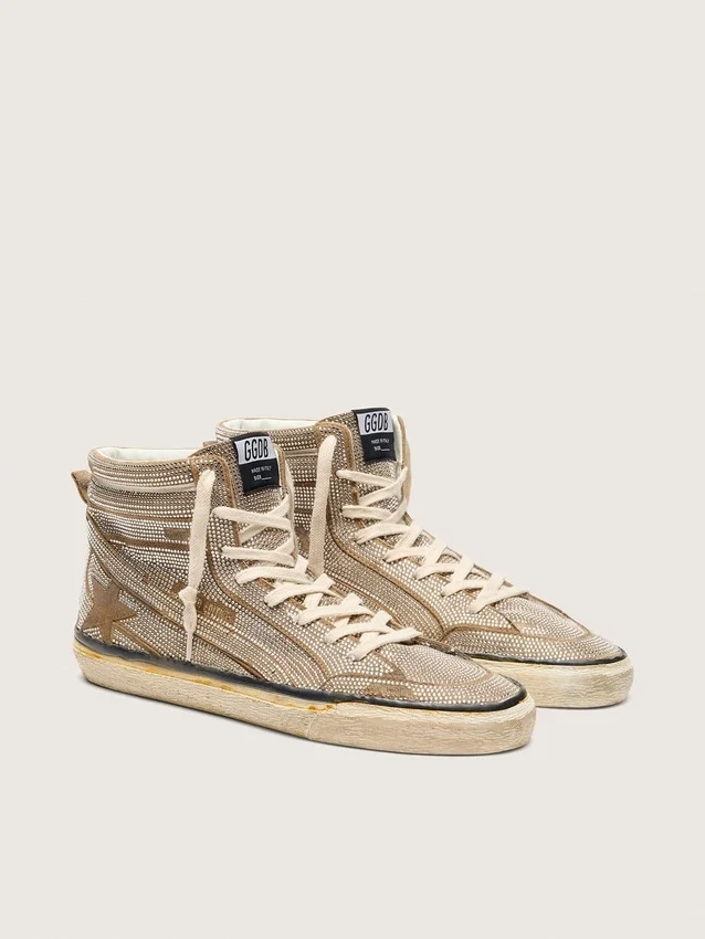 LAB-sneakers för män i tobaksfärgat mocka med kristaller och en stjärna i tobaksfärgat mocka