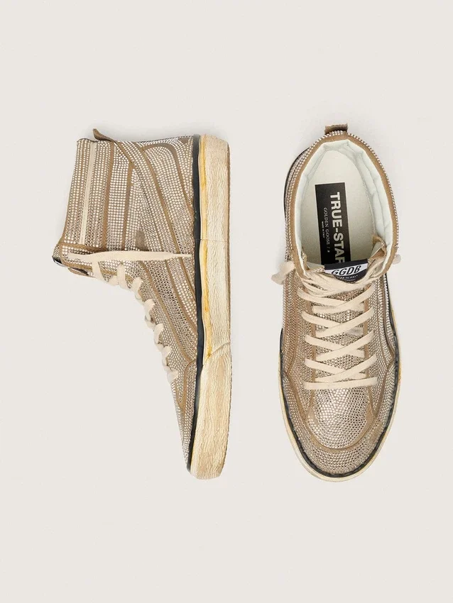 LAB-sneakers för män i tobaksfärgat mocka med kristaller och en stjärna i tobaksfärgat mocka