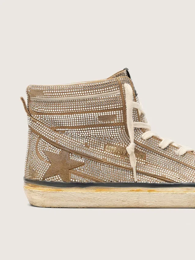 LAB-sneakers för män i tobaksfärgat mocka med kristaller och en stjärna i tobaksfärgat mocka