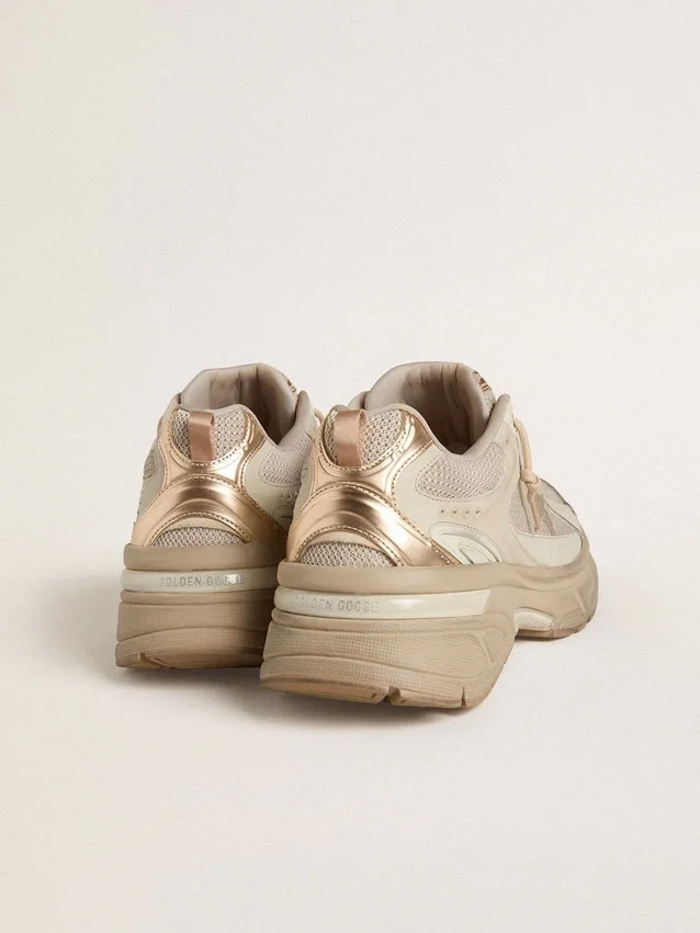 Lightstar för herr i duvgrått läder och mesh med beige TPU-stjärna