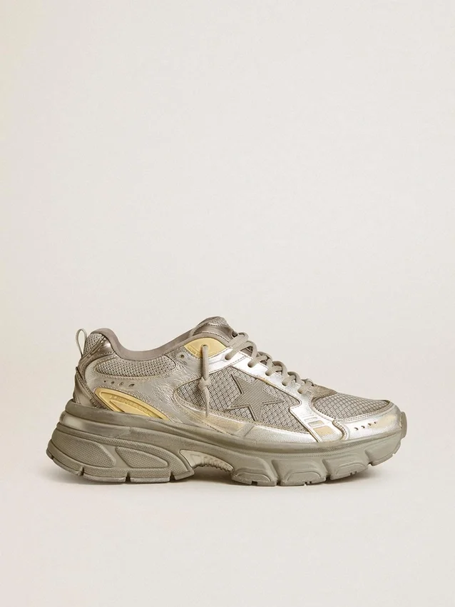Lightstar för herr i metalliskt läder och silverfärgat nät med grå stjärna