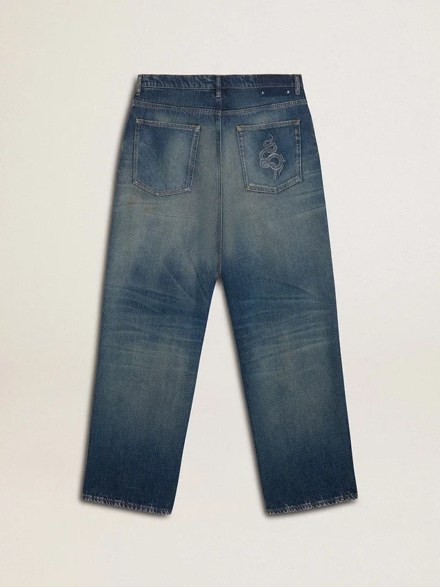 Löst sittande jeans för män i mediumtvätt för det kinesiska nyåret