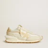 Marathon för damer i beige nylon och grått läder med beige tryckt stjärna