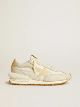 Marathon för damer i beige nylon och grått läder med beige tryckt stjärna