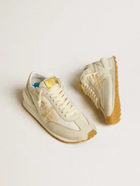 Marathon för damer i beige nylon och grått läder med beige tryckt stjärna
