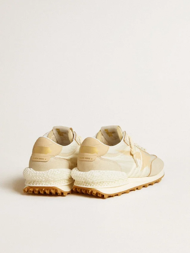 Marathon för damer i beige nylon och grått läder med beige tryckt stjärna