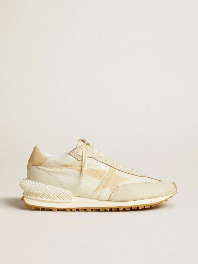 Marathon för herr i beige nylon och grått läder med beige tryckt stjärna