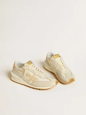 Marathon för herr i beige nylon och grått läder med beige tryckt stjärna