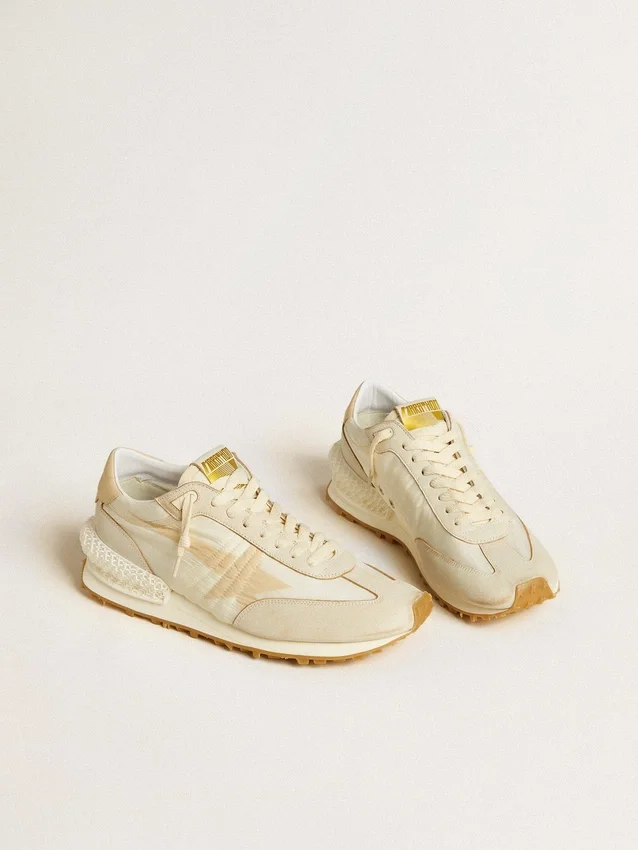 Marathon för herr i beige nylon och grått läder med beige tryckt stjärna