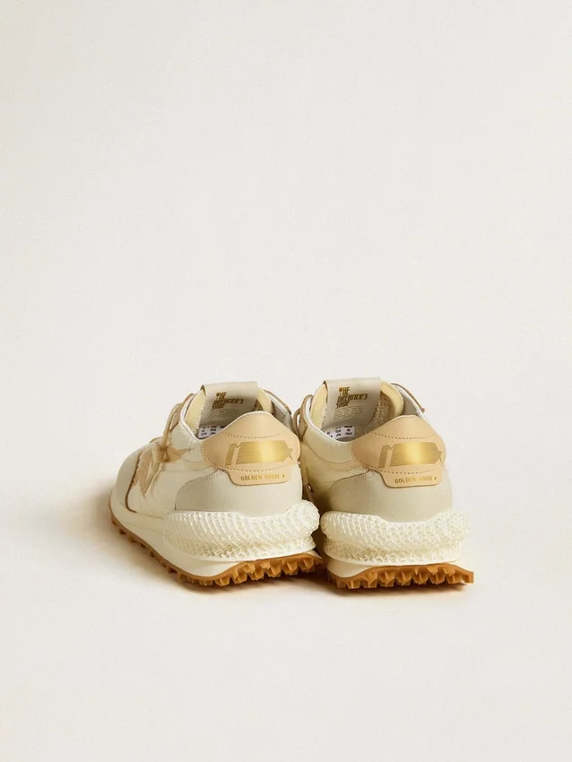 Marathon för herr i beige nylon och grått läder med beige tryckt stjärna
