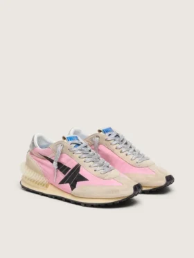Marathon för herr i rosa nylon och guldfärgat mocka med svart tryckt stjärna