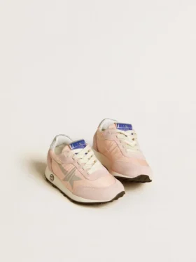 Marathon Junior i rosa nylon med tryckt stjärna och läderflik i hälen