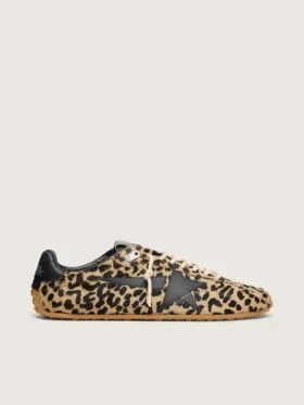 Marathon Speed för damer i beige och svart ponnyskinn med leopardmönster och svart läderstjärna