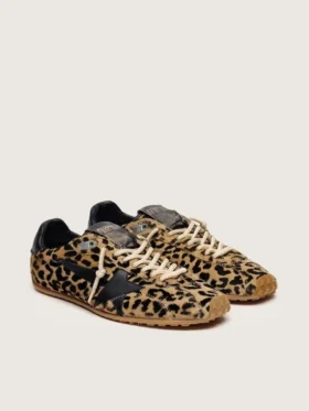 Marathon Speed för herr i beige och svart ponnyskinn med leopardmönster och svart läderstjärna