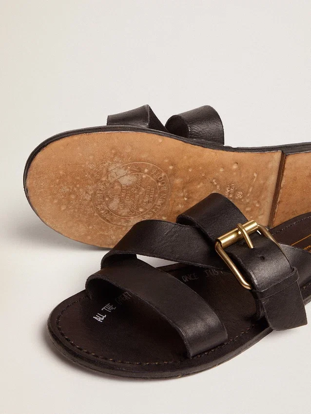 Margaret-sandaler för dam i svart resinbelagt läder