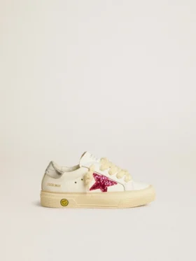 May Junior med fuchsiafärgad glitterstjärna och hälflik i metalliskt läder