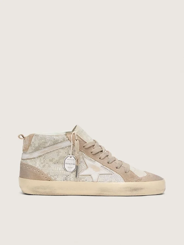 Mid Star för dam i beige mocka med silverfärgad Swarovski och vit läderstjärna