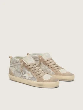 Mid Star för dam i beige mocka med silverfärgad Swarovski och vit läderstjärna