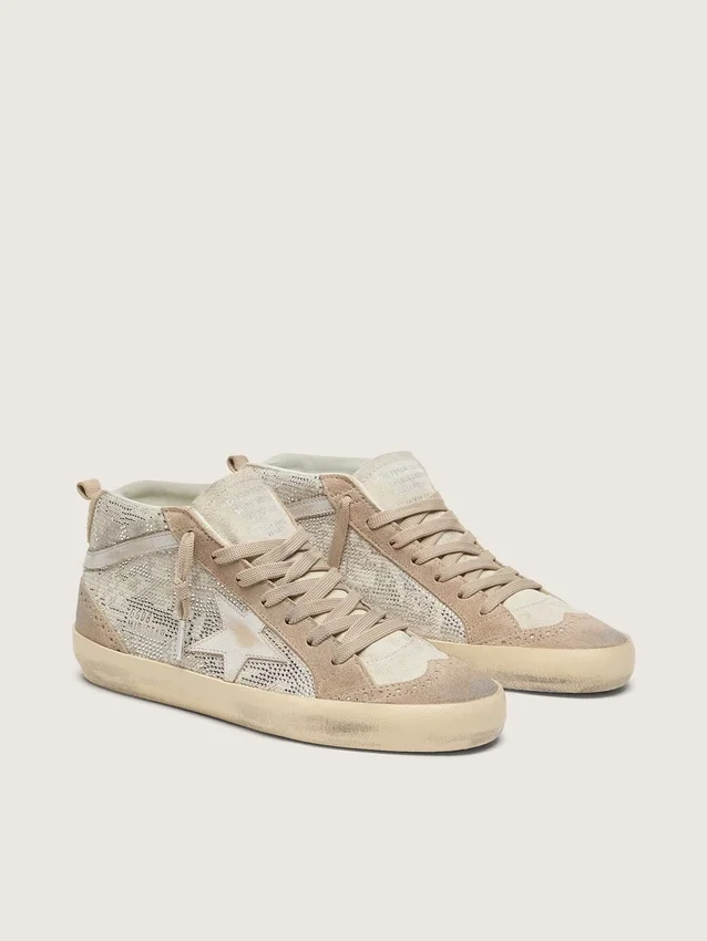 Mid Star för dam i beige mocka med silverfärgad Swarovski och vit läderstjärna