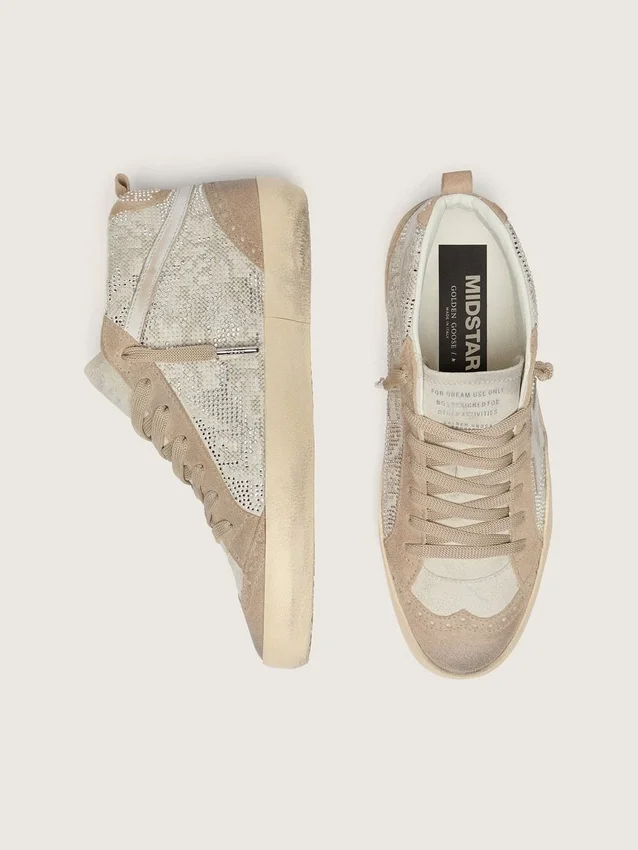 Mid Star för dam i beige mocka med silverfärgad Swarovski och vit läderstjärna