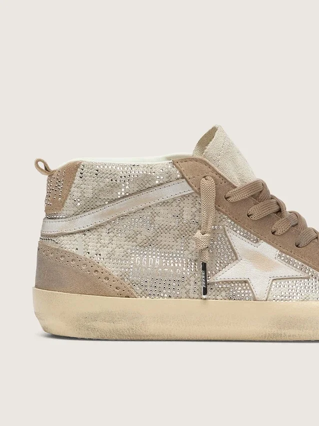 Mid Star för dam i beige mocka med silverfärgad Swarovski och vit läderstjärna
