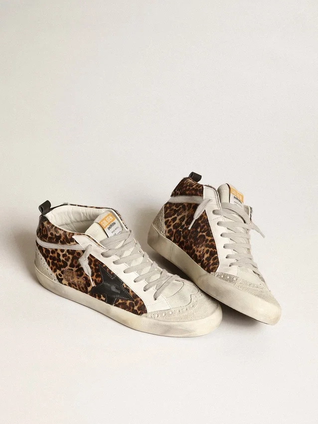 Mid Star för dam i ponnyskinn med leopardmönster och svart stjärna