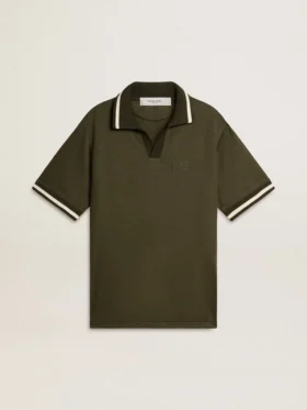 Militärgrön jerseypolo för herr med broderi