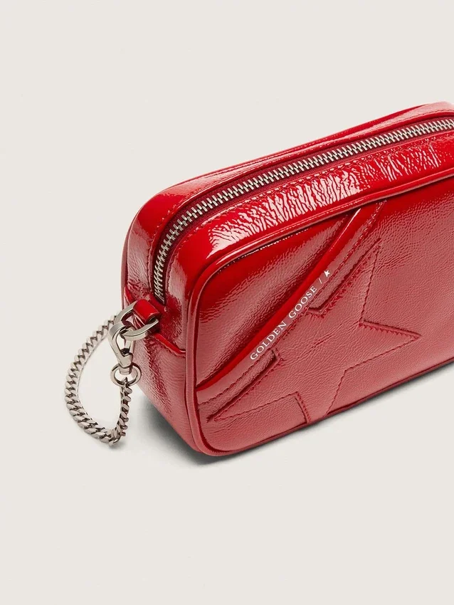 Mini Star Bag för damer i rött målat läder med ton-i-ton-stjärna