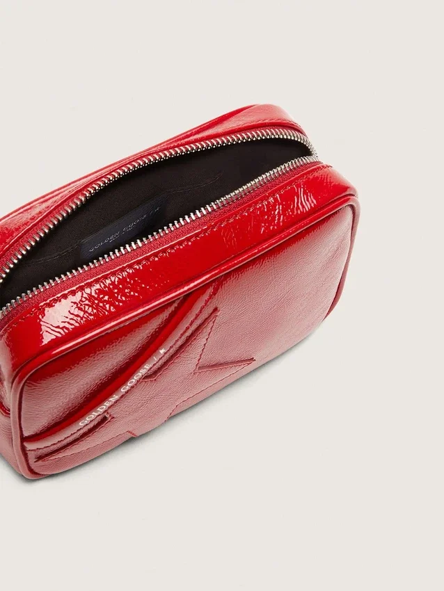 Mini Star Bag för damer i rött målat läder med ton-i-ton-stjärna