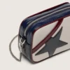 Mini Star Bag i smörvitt läder med svart stjärna och vinröda samt mörkblå detaljer