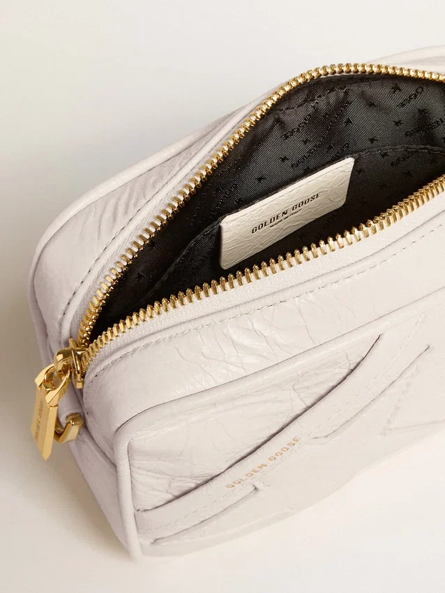 Mini Star Bag i smörvitt läder med ton-i-ton-stjärna