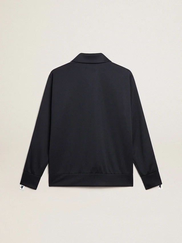 Mörkblå sweatshirt med vit rand och kontrasterande blå stjärnor