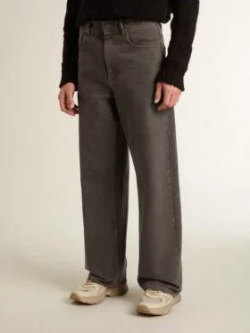 Mörkgrå herrjeans i denim med tvinnad pressveck