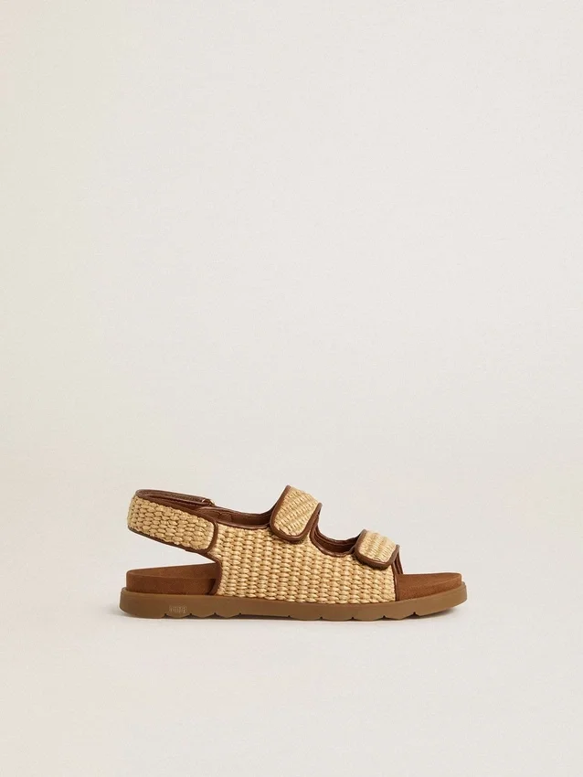 Noa Junior-sandaler i beige raffia och brunt läder