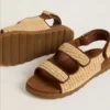 Noa Junior-sandaler i beige raffia och brunt läder