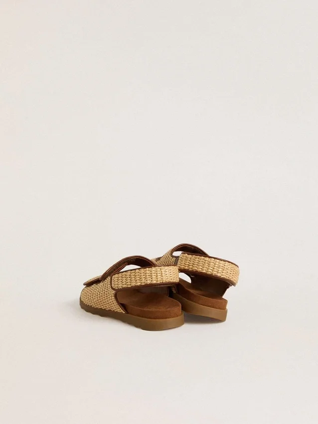 Noa Junior-sandaler i beige raffia och brunt läder