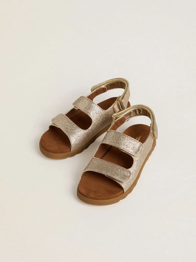 Noa Junior-sandaler i mikroglitter och platinaläder