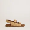 Noa Young-sandaler i beige raffia och brunt läder