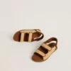 Noa Young-sandaler i beige raffia och brunt läder