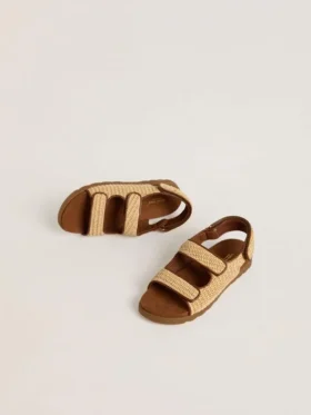 Noa Young-sandaler i beige raffia och brunt läder
