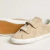 Old School för damer i beige mocka med vit läderflik på hälen