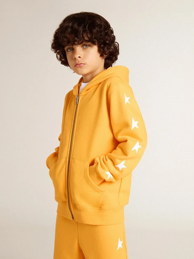 Orange sweatshirt for boys with zip fastening
