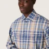 Oversized-skjorta för herr i indigoblått och beige rutigt bomullstyg